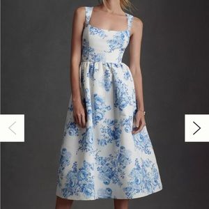 Sachin & Babi Blaine Chinoiserie Taffeta Square-Neck Midi Dress